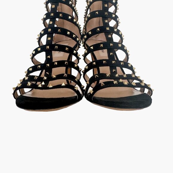 Valentino Garavani Studded Caged Sandals EU 39.5 US 9.5 Black High Heel Rockstud - Picture 6 of 13